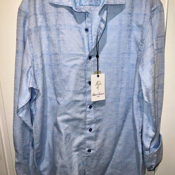 Robert Graham Men's LS Morley Classic Fit Paisley Button Shirt Lt Blue Med NWT